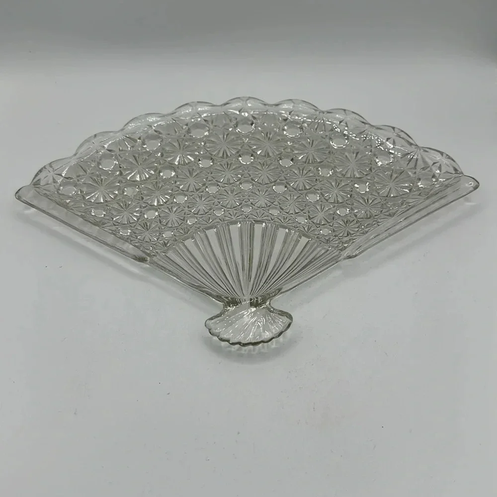 Vintage glass fan-shaped serving or trinket tray